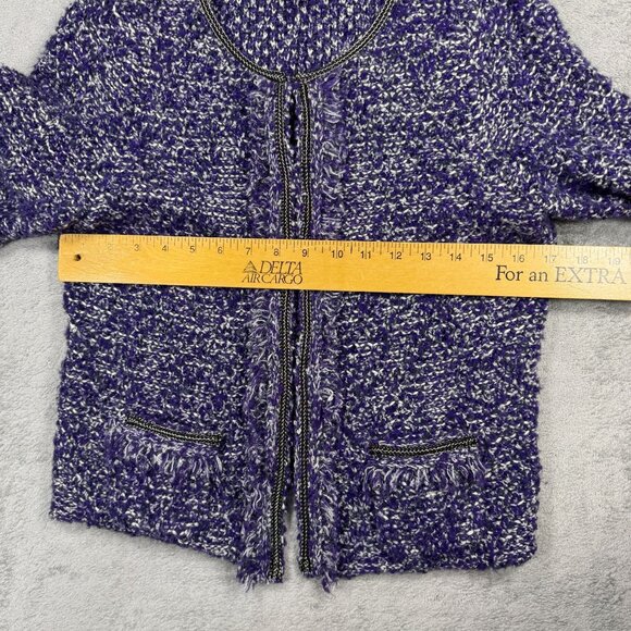 Chicos Purple Bouclé Tweed Cardigan Metallic Textured Knit Chic Coquette - Picture 8 of 8